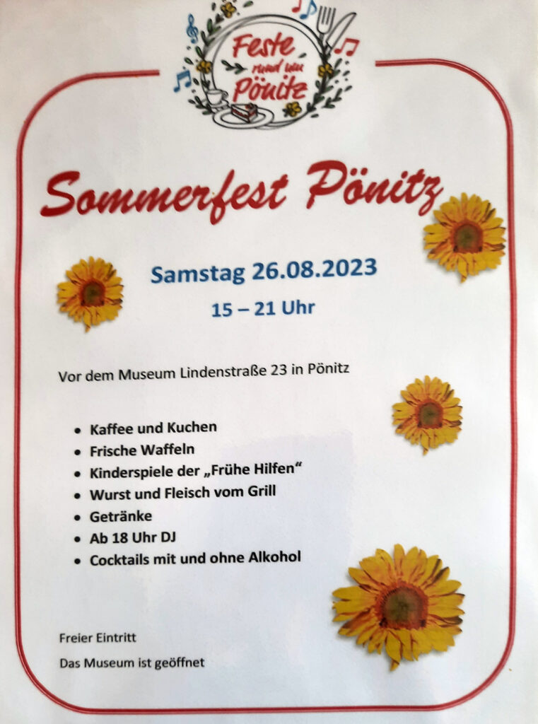 Plakat Sommerfest in Pönitz am 26.8.23